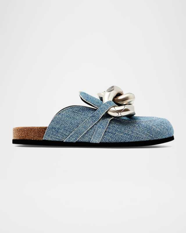 Chunky Chain Denim Loafer Mules